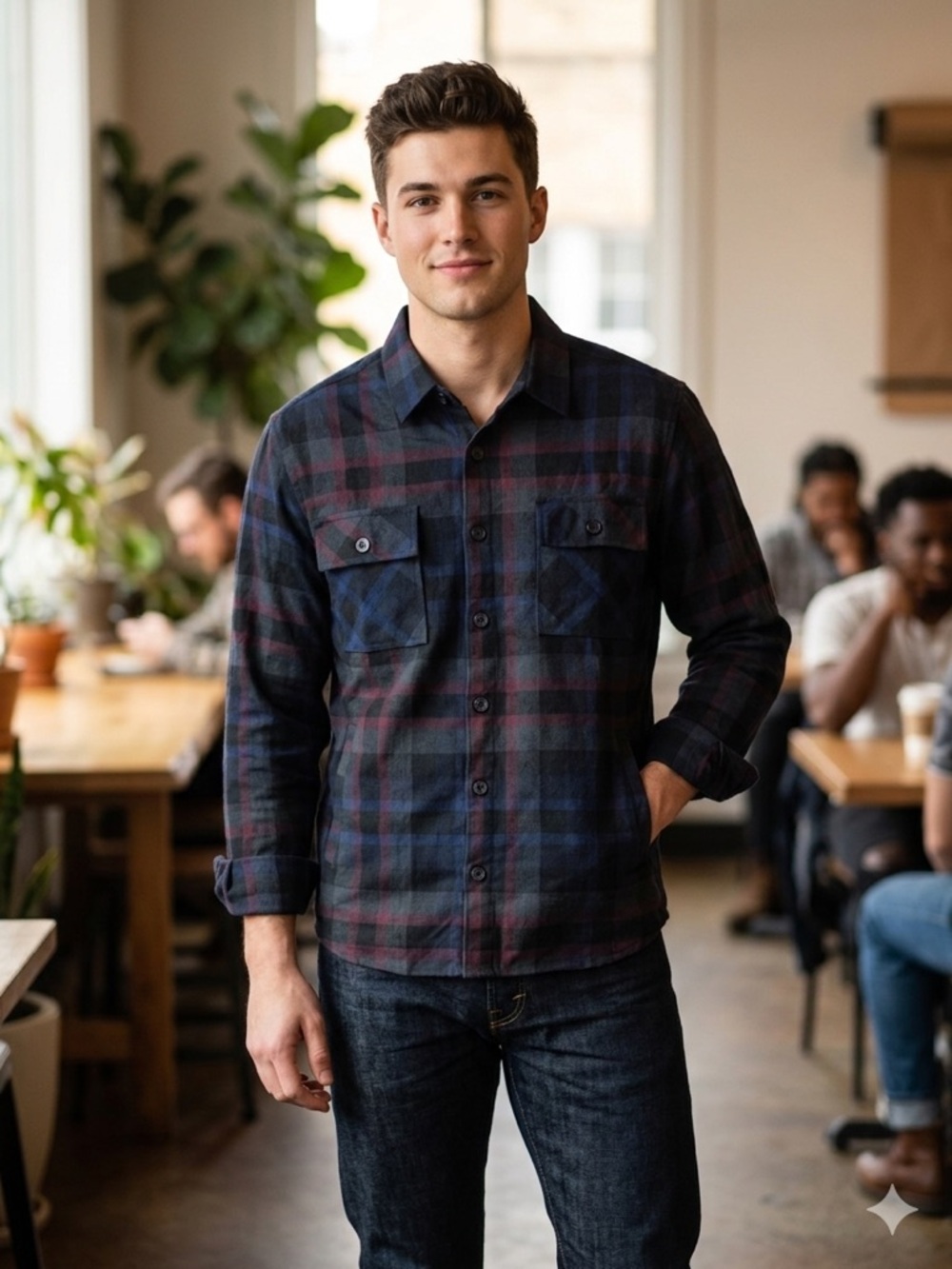 $110 Vustra organic cotton plaid flannel shirt L